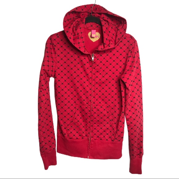 Primp. Tops - Primp Red Zip Up Hoodie with Hearts
